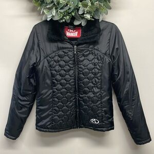 MARKER Black Quilted Jacket with Faux Fur Collar S